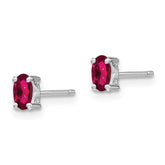 Sterling Silver 925 Ruby Oval Stud Earrings Polished Elegant Birthstone July